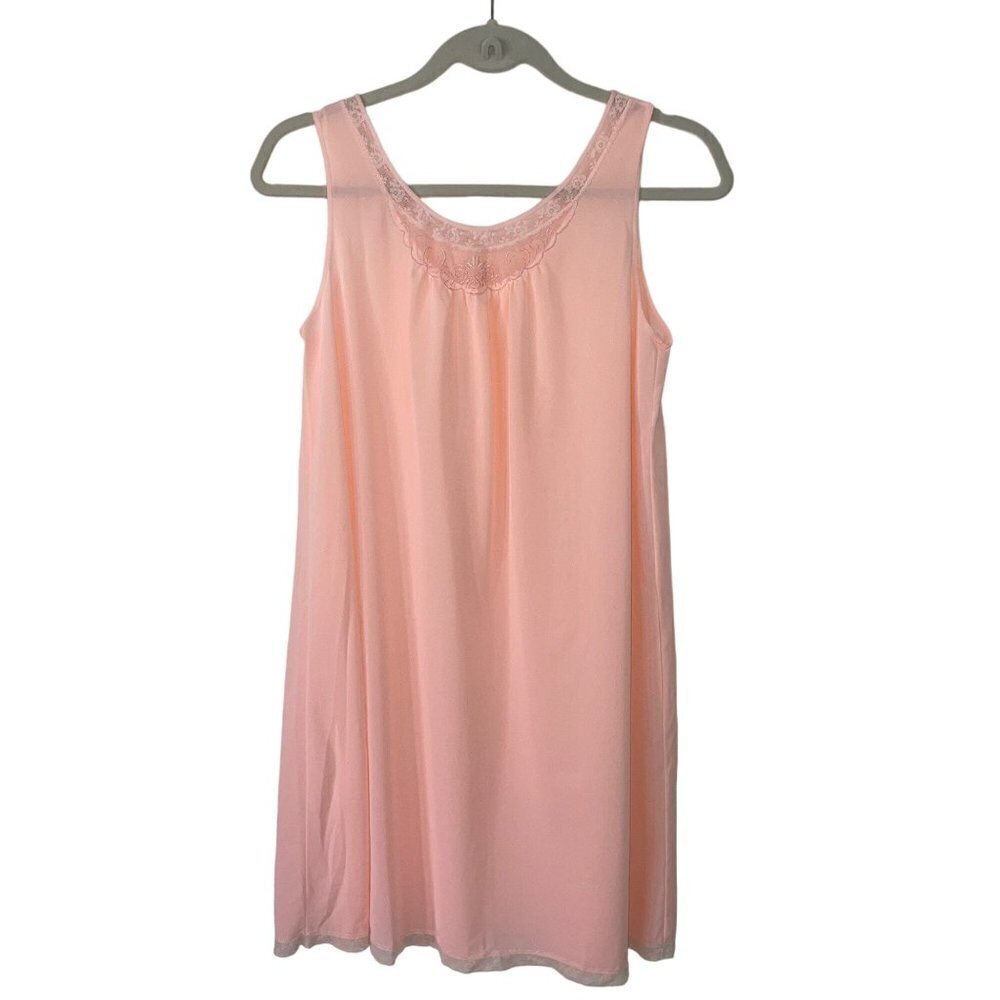 Lorraine Vintage Womens Night Gown Size Small Peach Pink Nylon Lace Trim